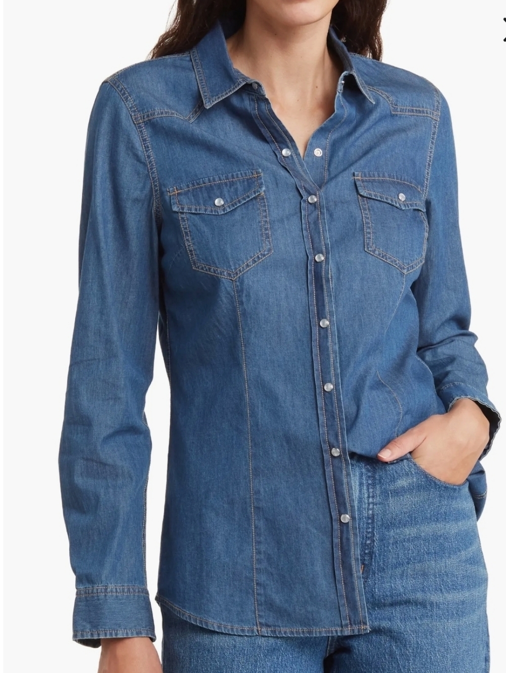 NWOT DR2 100% Cotton Denim Button Up Sz S - Picture 2 of 9